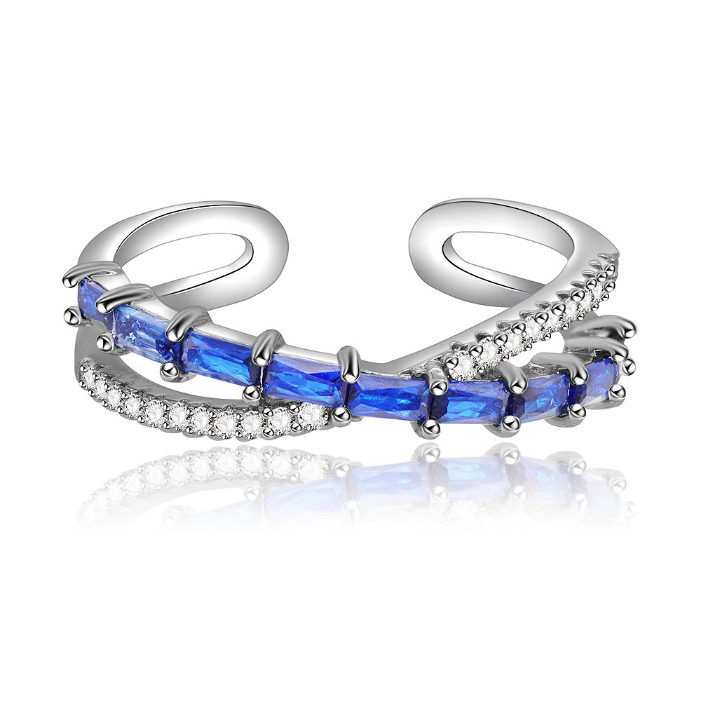 Cross Baguette-cut Blue Sapphire Ring